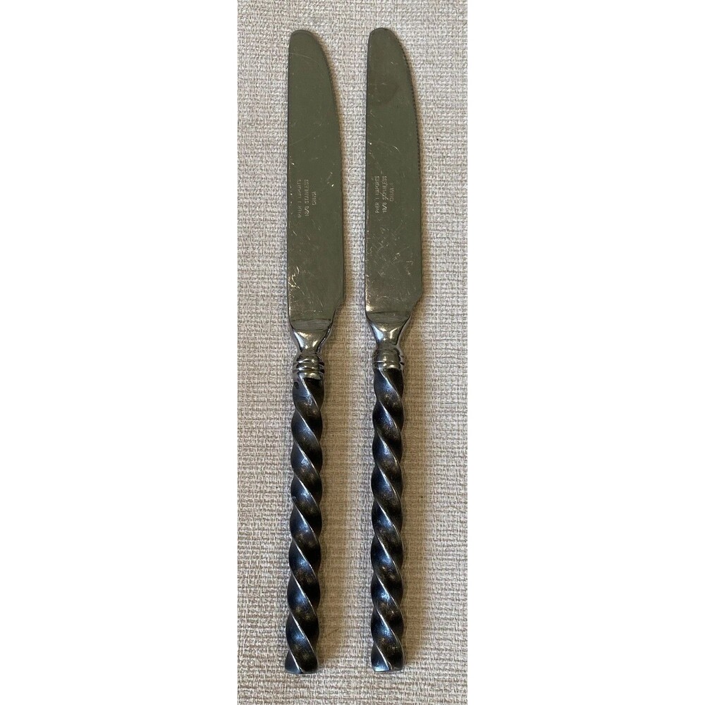 2 Pc Lot Pier 1 Imports PII14 Heavy Stainless 18/8 Twist Handle Dinner Knife 9"